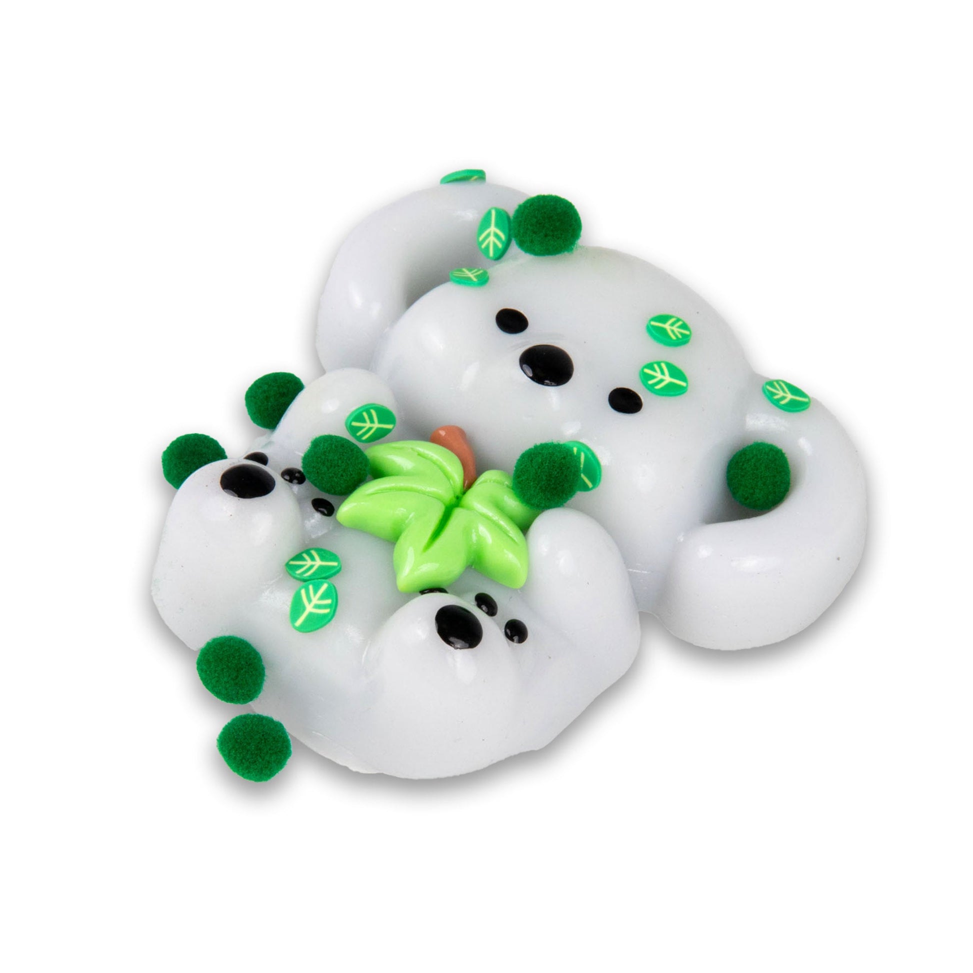 Scrunchems Koala squishy with green pom poms and leaf confetti