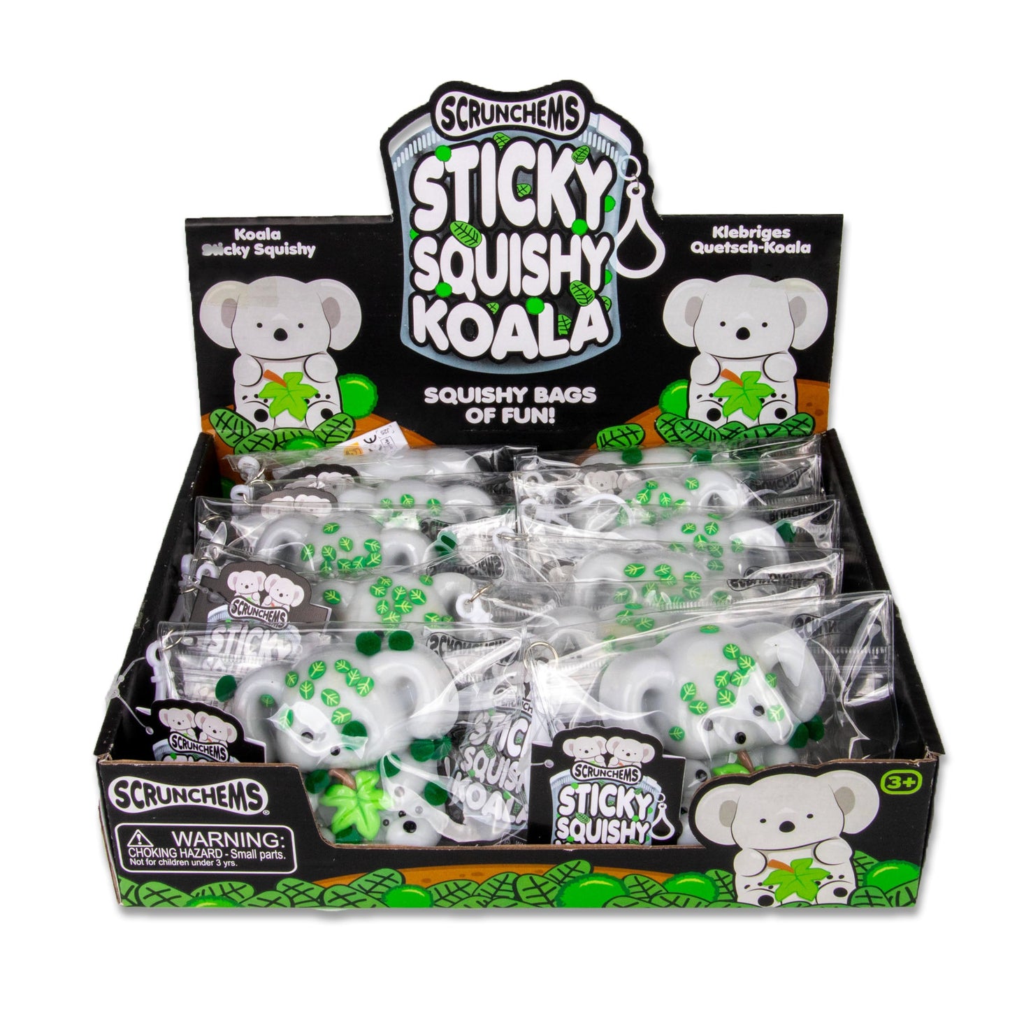 Grey Koala sensory squishy with green pom pom filling