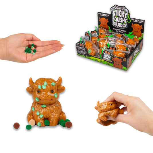 Scrunchems Sticky Squishy Highland Cow Stress Toy | Sensory Fidget Squeeze Ball for Kids - Fidgeting Fingers