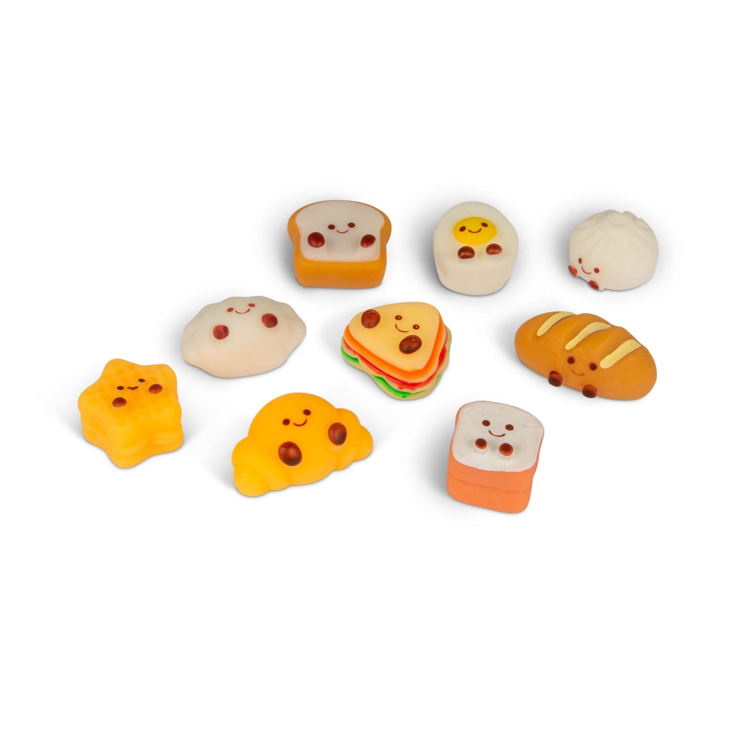 nine food themed mini mochi squishy toys
