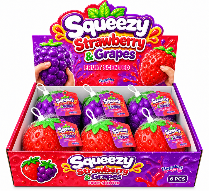 Strawberry and grape squeeze toys display