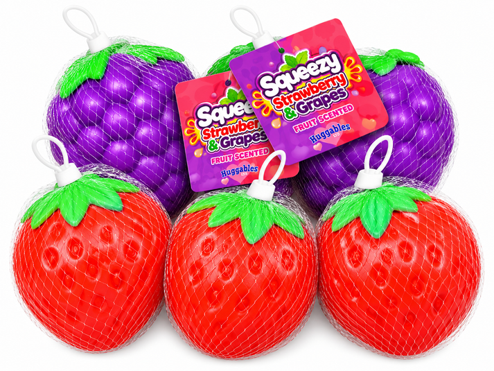 Strawberry and grape squeeze toys